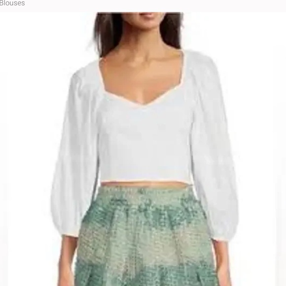 Buru Tops - Buru White Puff Sleeve Crop Open Back top blouse Large L